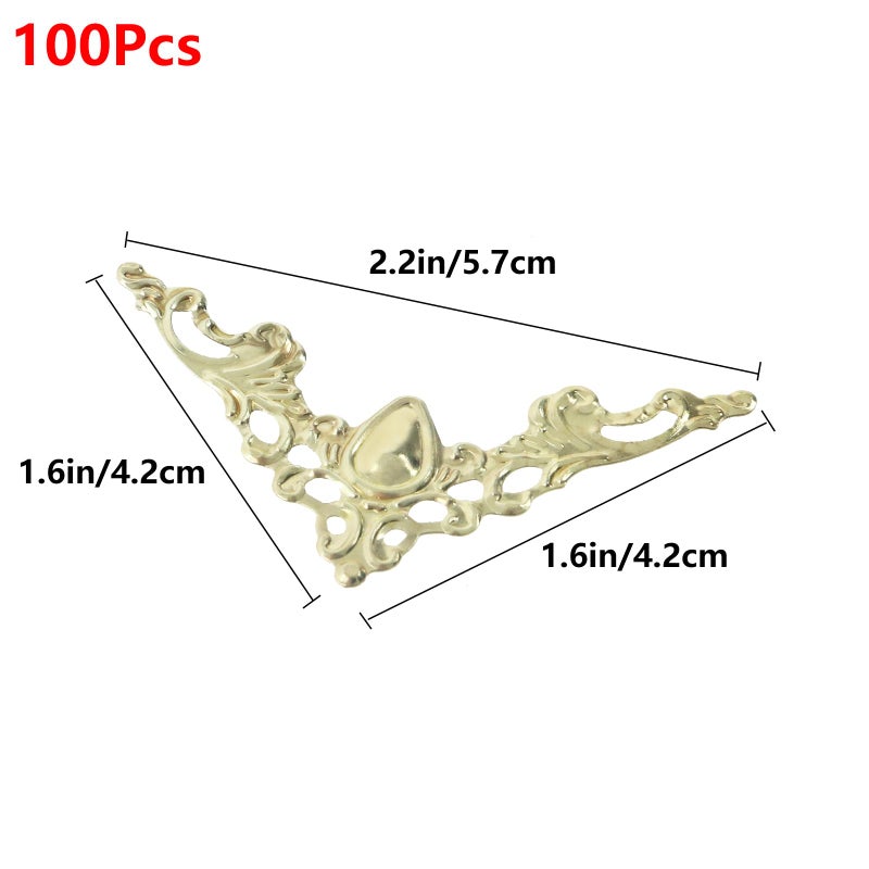 Geesatis 100-Pack Antique Gold Corner Protectors - Decorative Edge Guards for Photo, Books, Albums, Jewelry Boxes & Gifts (1.6x1.6x2.2 inch) - Rustic Vintage Craft Supplies - Image 2